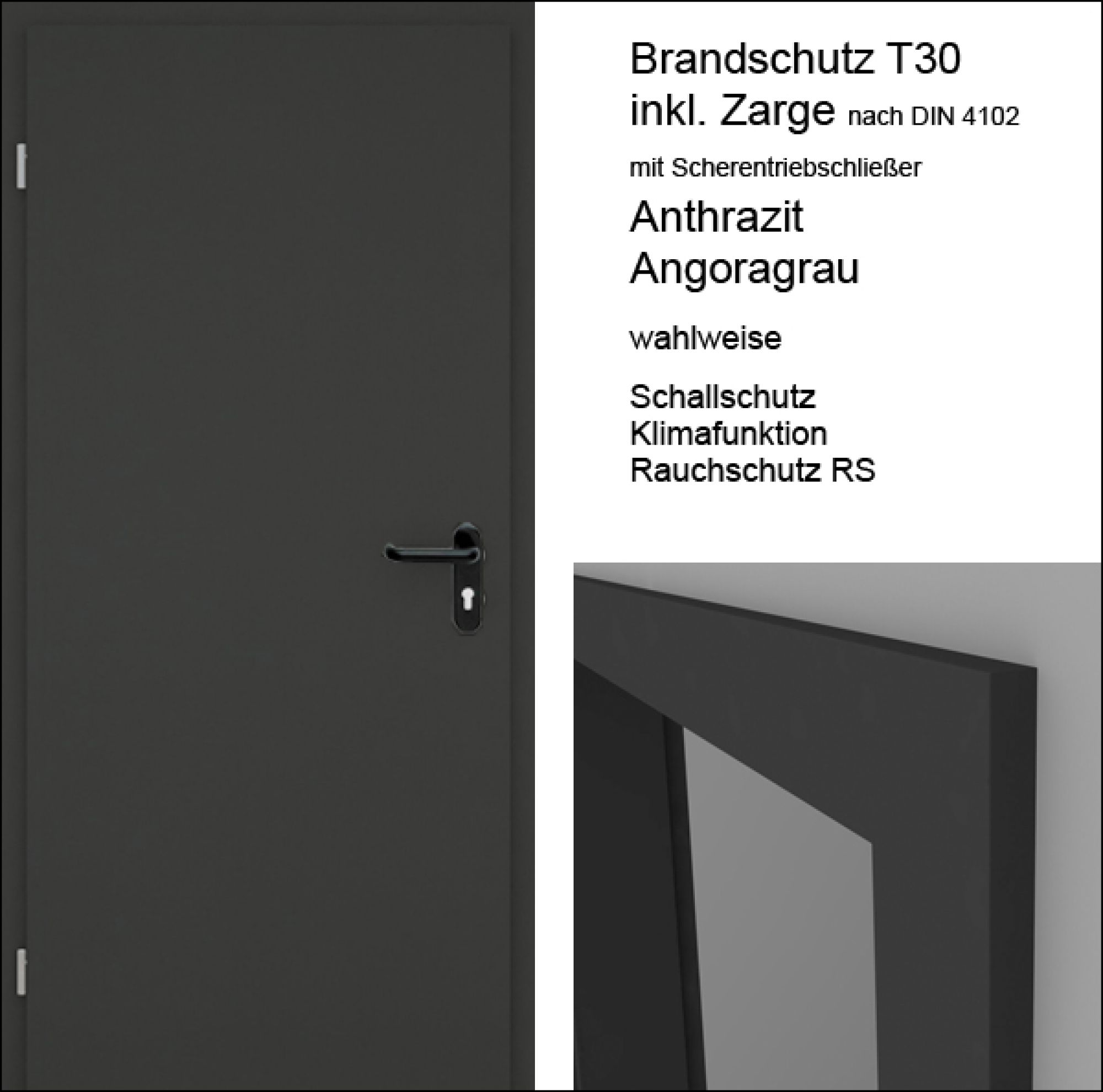 Brandschutztür T30 CPL Anthrazit, Grau inkl. Zarge Designkante